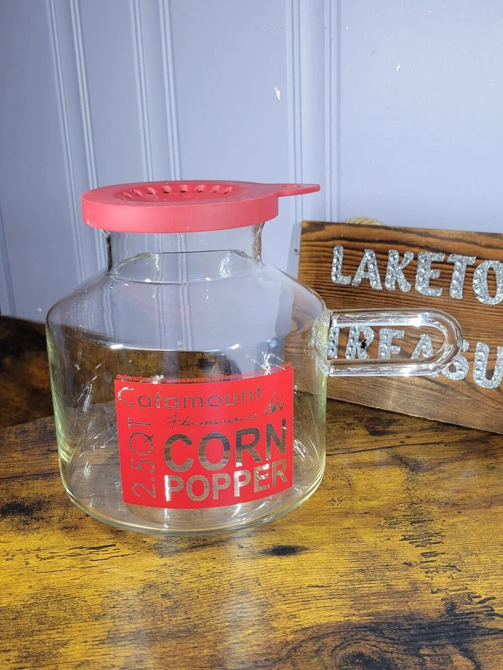 Vintage Catamount Microwave Corn Popper Glass  Popcorn Maker - Red Accents